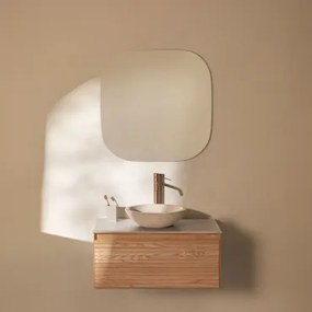 Conjunto De Móvel De Casa De Banho Suspenso 80x50 Cm Em Madeira De Freixo Tedrik Castanho Fresno & Cimento Redondo Branco Ø40 Cm Zavion - Sklum