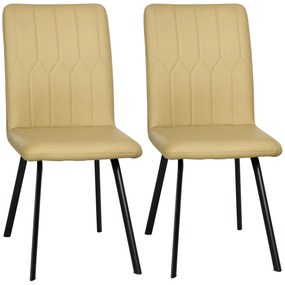 HOMCOM Conjunto de 2 Cadeiras Modernas Cadeiras de Cozinha Estofadas de Couro PU com Encosto Acolchoado e Pés de Aço para Sala de Jantar Carga Máx. 120 kg 42x62x87 cm Cáqui