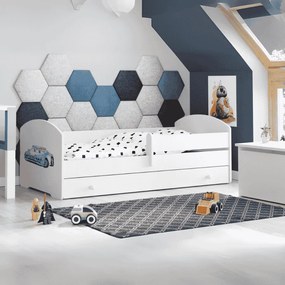 Cama infantil branca polícia com gaveta Luk 160x80 - colchão e estrado incluído