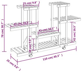 Suporte de plantas com rodas 110x25x78 cm abeto maciço