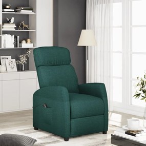 vidaXL Poltrona elevatória tecido verde-escuro