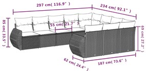 10 pcs conjunto de sofás p/ jardim com almofadões vime PE bege