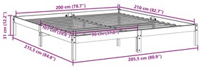 Cama extra longa sem colchão 200x210 cm pinho maciço branco