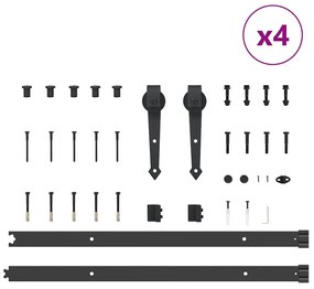 Kit de ferragens para porta deslizante 152,5 cm aço preto