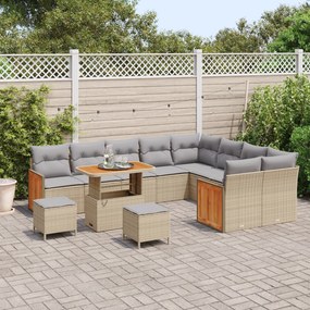 Conjunto de Sofá de Jardim vidaXL de 12 Peças com Almofadas Bege Rattan de Acácia