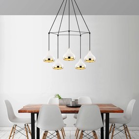 Candeeiro de Teto Yildo – Branco, Preto e Dourado – Diâmetro 68 cm, Al