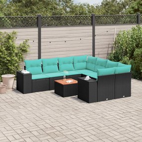 vidaXL 9 pcs conjunto de sofás p/ jardim c/ almofadões vime PE preto