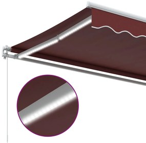 Toldo retrátil manual com luz LED 450x300 cm bordô