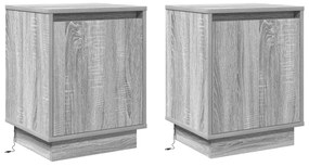 Cômodas de Cabeceira com Luzes LED 2 pcs Cinza Sonoma 39x34,5x50 cm