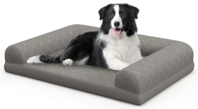 Cama ortopédica para cães  90 x 69 x 18 cm com almofada em 3 lados Capa removível e lavável Base antiderrapante Cinza