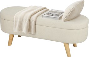 Banco de Arrumação, 110 x 40 x 43 cm, Assento Almofadado, Creme