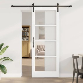 vidaXL Porta Deslizante com Conjunto de Hardware 'ORKDAL'Branca de Madeira Sólida & Vidro