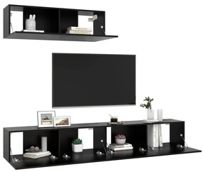 Móveis de TV 3 pcs derivados de madeira preto