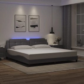 vidaXL Estrutura cama c/ luzes LED 200x200cm couro artificial cinzento