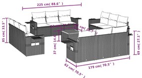 13 pcs conjunto de sofás de jardim com almofadões vime PE preto