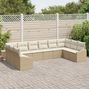 Conjunto de Jantar de Jardim com 10 Peças e Almofadas Bege em Rattan P