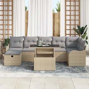 Conjunto de Sofás de Jardim vidaXL 8 Peças com Almofadas Bege Rattan P