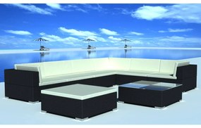 vidaXL 8 pcs conjunto lounge de jardim c/ almofadões vime PE preto