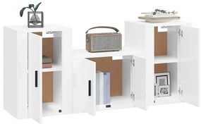 3 pcs conjunto móveis de TV madeira processada branco brilhante