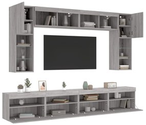 vidaXL 8 pcs conj. móveis de parede p/ TV c/ luzes LED cinzento sonoma