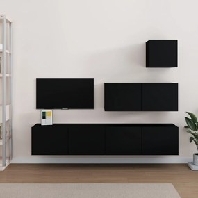Conjunto móveis de TV 4 pcs madeira processada preto