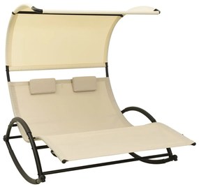 vidaXL Espreguiçadeira dupla com toldo textilene cor creme