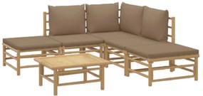 6 pcs conj. lounge jardim bambu almofadões cinzento-acastanhado