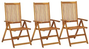 Cadeiras de jardim reclináveis 3 pcs madeira de acácia maciça
