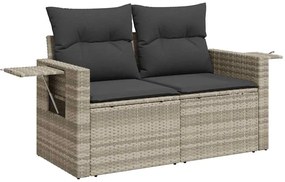 8 pcs conj. sofás jardim c/ almofadões vime PE cinzento-claro