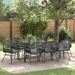 vidaXL Conjunto de Jantar de Jardim 9 Peças com Almofadas Pretas de Rattan e Poliéster