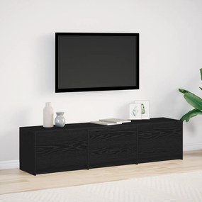Armário de TV com LED Carvalho Preto 162.5x34x40 cm Madeira Engenheira