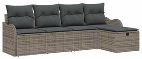 Conjunto de Sofá de Jardim vidaXL com 5 Peças e Almofadas Cinza Rattan