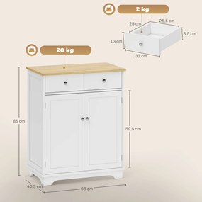Aparador para sala de estar com armários com portas 68 C x 40,3 L x 85 A cm 2 gavetas e prateleira ajustável; armário de arrumação para sala de estar,