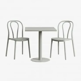 Conjunto De Mesa Quadrada 70x70 Cm E 2 Cadeiras De Jardim Mizzi Verde Cáqui - Sklum