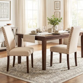 Conjunto de 2 Cadeiras de Jantar Estofadas, 44,5 x 67 x 96 cm, Assento Acolchoado, Bege