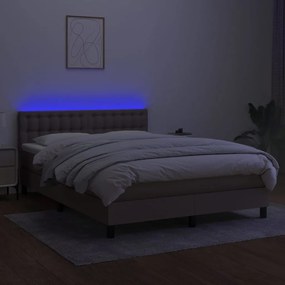 Cama box spring colchão/LED 140x200 cm tecido cinza-acastanhado