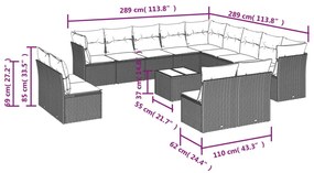 14 pcs conjunto de sofás p/ jardim com almofadões vime PE bege
