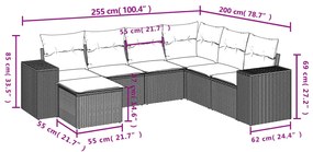 7 pcs conjunto de sofás jardim c/ almofadões vime PE castanho