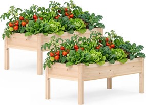 Conjunto de 2 Floreiras 122 x 62 x 48 cm em madeira de abeto natural com suportes para legumes, flores e ervas aromáticas, para varanda, pátio ou jard