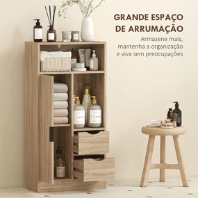 Móvel de Casa de Banho Estreito com 2 Gavetas Compartimento Aberto e Prateleiras Ajustáveis 50x25x100 cm Madeira