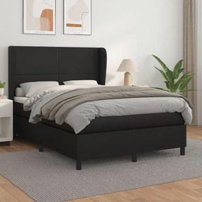 vidaXL Cama com molas/colchão 140x190 cm couro artificial preto