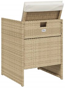5 pcs conjunto de jantar p/ jardim com almofadões vime PE bege