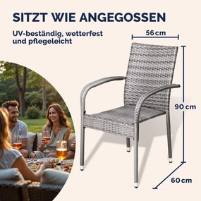Conjunto de 4 Cadeiras jardim empilhável Comfort em Polyrattan cinzentas