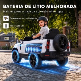 Carro Elétrico SUV Land Rover Defender 12 V para Crianças com Comando, Suspensão e Arranque Suave, Branco