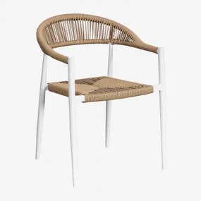 Cadeira De Jantar Empilhável Com Braços Em Alumínio E Rattan Sintético Amatria Branco Glacial - Sklum