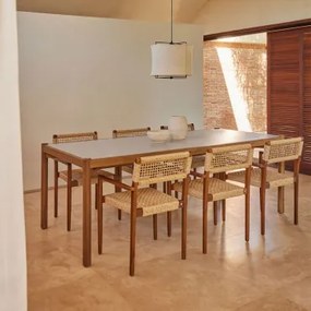 Conjunto De Mesa Retangular Gamila (210x100 Cm) E 6 Cadeiras De Jantar Em Madeira E Cimento Orebro Cinza - Sklum