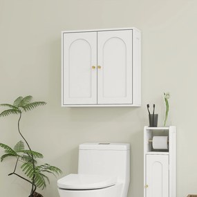 Armário de Casa de Banho de Parede Móvel de Casa de Banho Suspenso com Prateleiras 2 Portas com Desenho em Arco 60x20x60 cm Branco