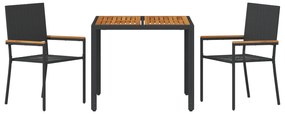 Conjunto de Jantar para Jardim vidaXL 3 Peças Polyratan Preto
