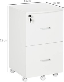 Bloco gavetas de Escritório Móvel Auxiliar para Arquivos com 2 Gavetas Fechadura 2 Chaves 43x45x72cm Branco