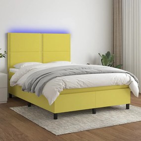 vidaXL Cama box spring c/ colchão e LED 140x200 cm tecido verde